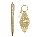Set cadeau maman cool stylo paillet� et porte-cl�s