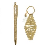 Set cadeau chieuse stylo paillet� et porte-cl�s