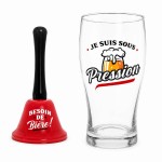 Coffret verre � bi�re 50 cl et clochette humoristique