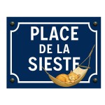 Plaque mtal place de la sieste  chat  20 x 15 cm