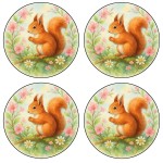 Set de 4 dessous-de-verre �cureuil fleuri