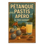 Plaque mtal ptanque pastis apro le trio gagnant 30,5 x 20 cm