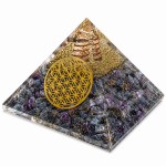 Pyramide orgonite en agate bleue avec fleur de vie 5 cm