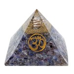 Pyramide Orgonite Agate Bleue avec symbole OM 5 cm