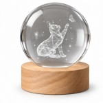 Veilleuse LED 3D chat �toil� et papillon, boule en verre