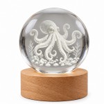 Lampe veilleuse LED 3D poulpe et pieuvre, boule en verre