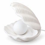 Lampe � poser coquillage marin blanc en porcelaine - 21 cm