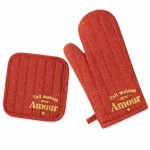 Set gant et manique de cuisine fait maison avec amour rouge