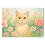 Planche � d�couper verre chat fleurs 28,5 x 20 cm