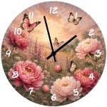Horloge murale en verre pivoines et papillons 29 cm