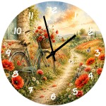 Horloge murale v�lo coquelicots en verre 29 cm
