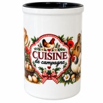 Pot � ustensiles en c�ramique poules style campagne 13 cm