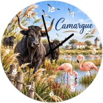 Horloge en verre Camargue taureaux flamants roses 29 cm