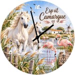 Horloge Camargue en verre 29 cm chevaux et flamants roses