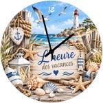 Horloge bord de mer en verre 29 cm phare et plage