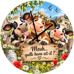 Horloge vache en verre 29 cm d�cor campagne humoristique