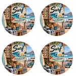 4 dessous de verre surf plage et van vintage 9,5 cm