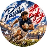 Horloge en verre Passion rugby bleu blanc rouge 29 cm