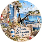 Horloge en verre bord de mer port phare et barque 29 cm