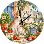 Horloge en verre lapins jardin potager 29 cm