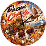 Horloge en verre 29 cm passion chasse faisan et chien