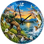Horloge en verre 29 cm p�che au brochet leurre et poisson
