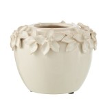 Cache pot en cramique blanche orn de fleurs