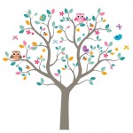 Sticker Mural dcoratif l'arbre  chouettes