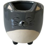 Petit cache pot chat gris 10 cm