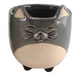 Petit cache pot chat gris 12.5 cm