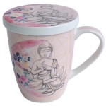 Tisanire en porcelaine rose avec infuseur Bouddha