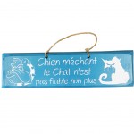 Plaque dcorative en bois - Chien mchant - Bleu Azur