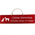 Plaque dcorative en bois - Chiens bienvenus - Rouge Herms