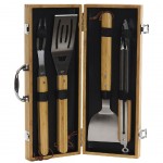 Ensemble de 4 pièces pour le barbecue en bambou et inox Ensemble de 4 pièces pour le barbecue en bambou et inox