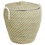Panier en paille tressé à lanières blanches 38 cm Panier en paille tressé à lanières blanches 38 cm