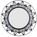 Décoration murale Miroir rosace de fleurs lotus en métal noir Décoration murale Miroir rosace de fleurs lotus en métal noir