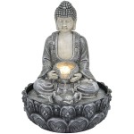 Petite fontaine dintrieur Bouddha en rsine grise 27 cm