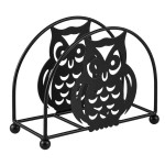 Porte-serviettes de table en m�tal noir hiboux 15 cm