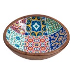 Bol en bois de manguier d�cor mosa�que color�e 19,5 cm