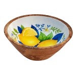 Saladier en bois et r�sine d�cor citrons jaunes 25 cm