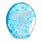 Presse-papier sulfure en verre m�duse blanche bleue 8,5 cm