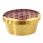 Petite bo�te ronde en laiton dor� fleur de vie violette 5 cm