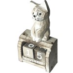 Calendrier perpétuel en bois chat beige