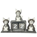 Calendrier perptuel en bois chats gris 24 cm