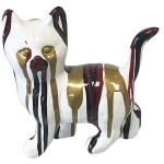 Statue en cramique chat blanc rouge noir et or 18.5