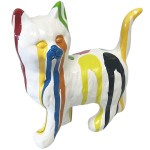Statue en cramique chat blanc et multicolore 18.5 cm