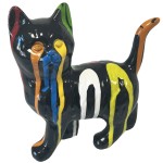 Statue en cramique chat noir et multicolore 18.5 cm