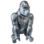 Statue en cramique Gorille argent mtallis