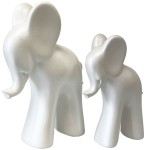 Statues en cramique Duo d'lphants Blanc nacr