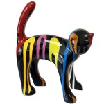 Statue en cramique chat noir et multicolore 25 cm